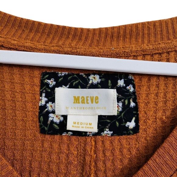 Maeve Anthropologie Top Medium Pearson Pumpkin‎ Orange Waffle Thermal Pullover - Picture 3 of 11